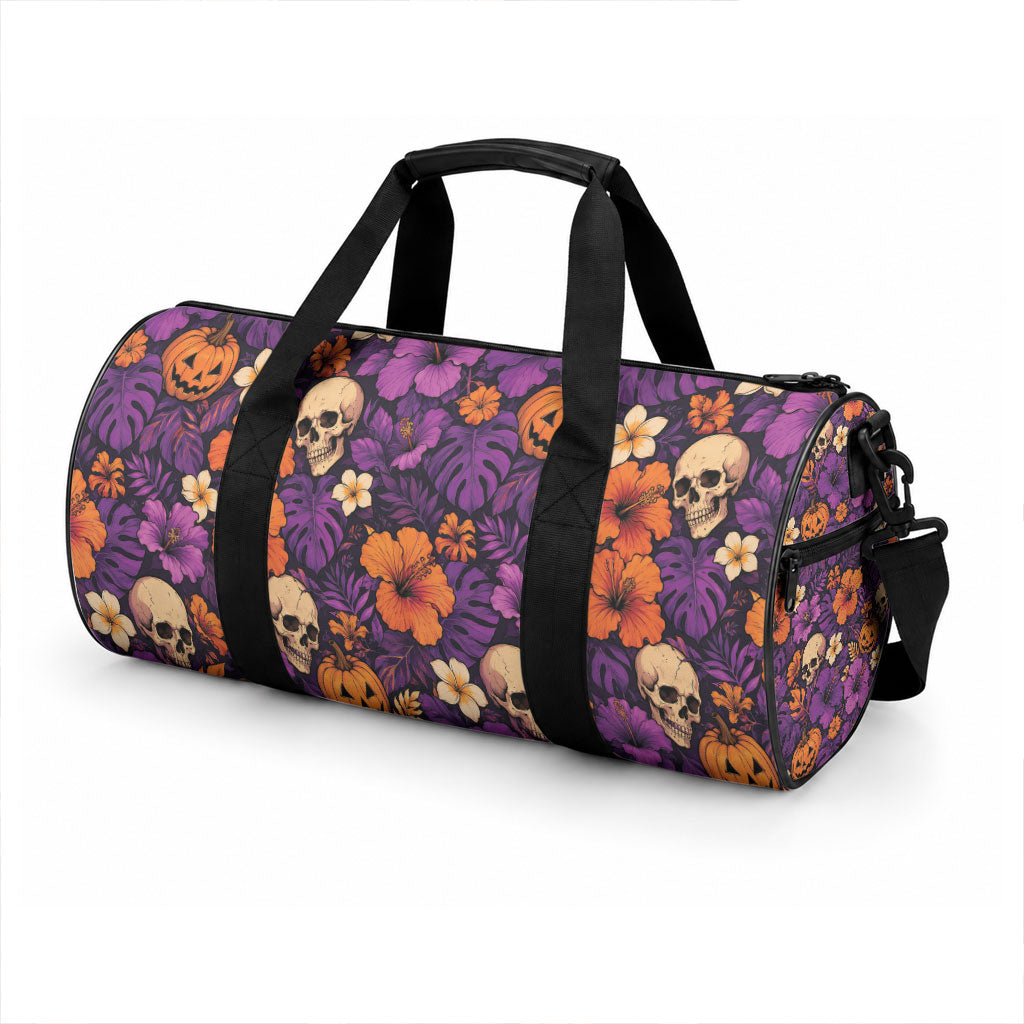 Hawaii Halloween Duffle Bag Skeleton Pumpkin Hawaiian Flower Tribal