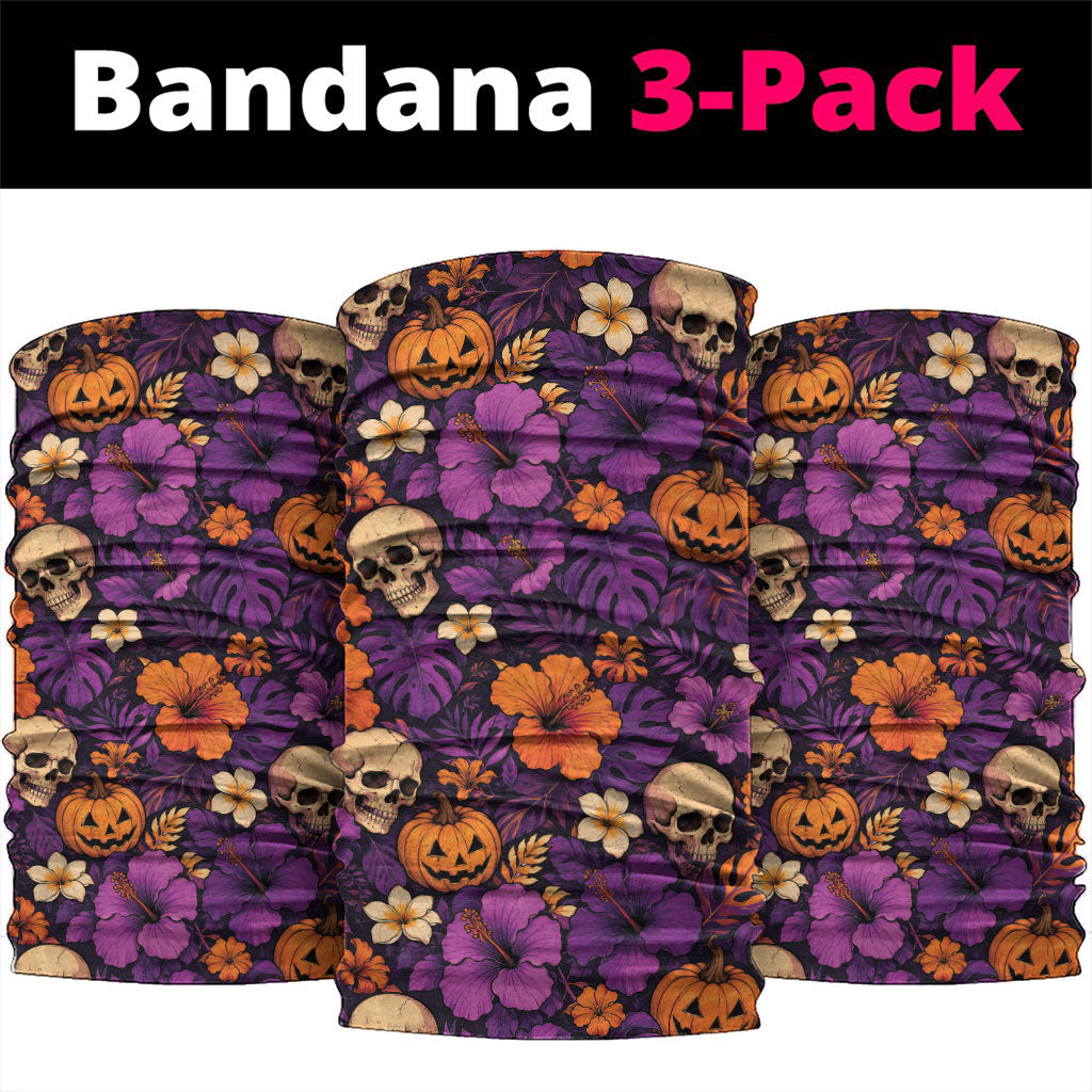 Hawaii Halloween Neck Gaiter Skeleton Pumpkin Hawaiian Flower Tribal DT05 package One Size: 25*50cm Purple - Polynesian Pride