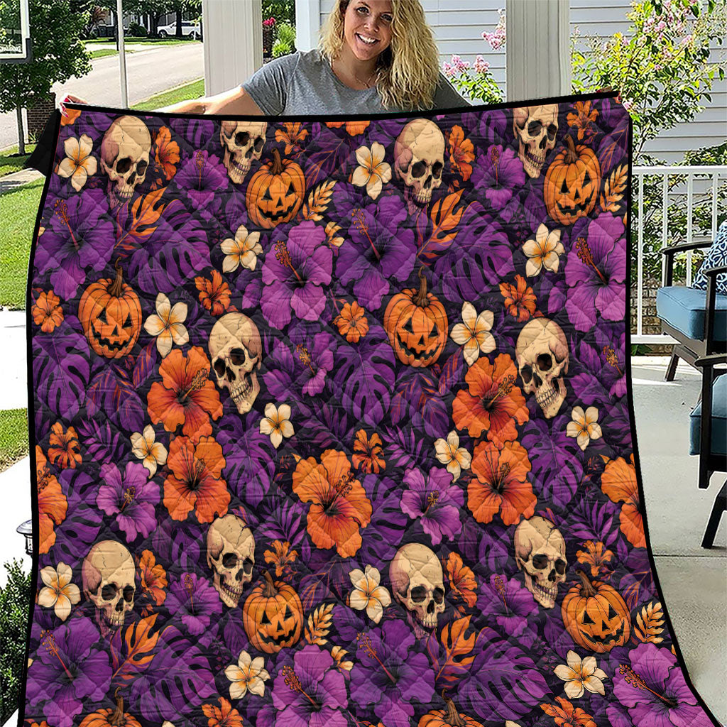 Hawaii Halloween Quilt Skeleton Pumpkin Hawaiian Flower Tribal
