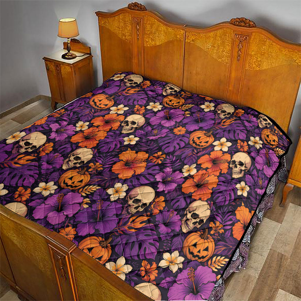 Hawaii Halloween Quilt Skeleton Pumpkin Hawaiian Flower Tribal