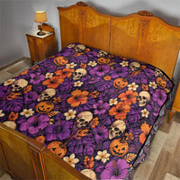 Hawaii Halloween Quilt Skeleton Pumpkin Hawaiian Flower Tribal