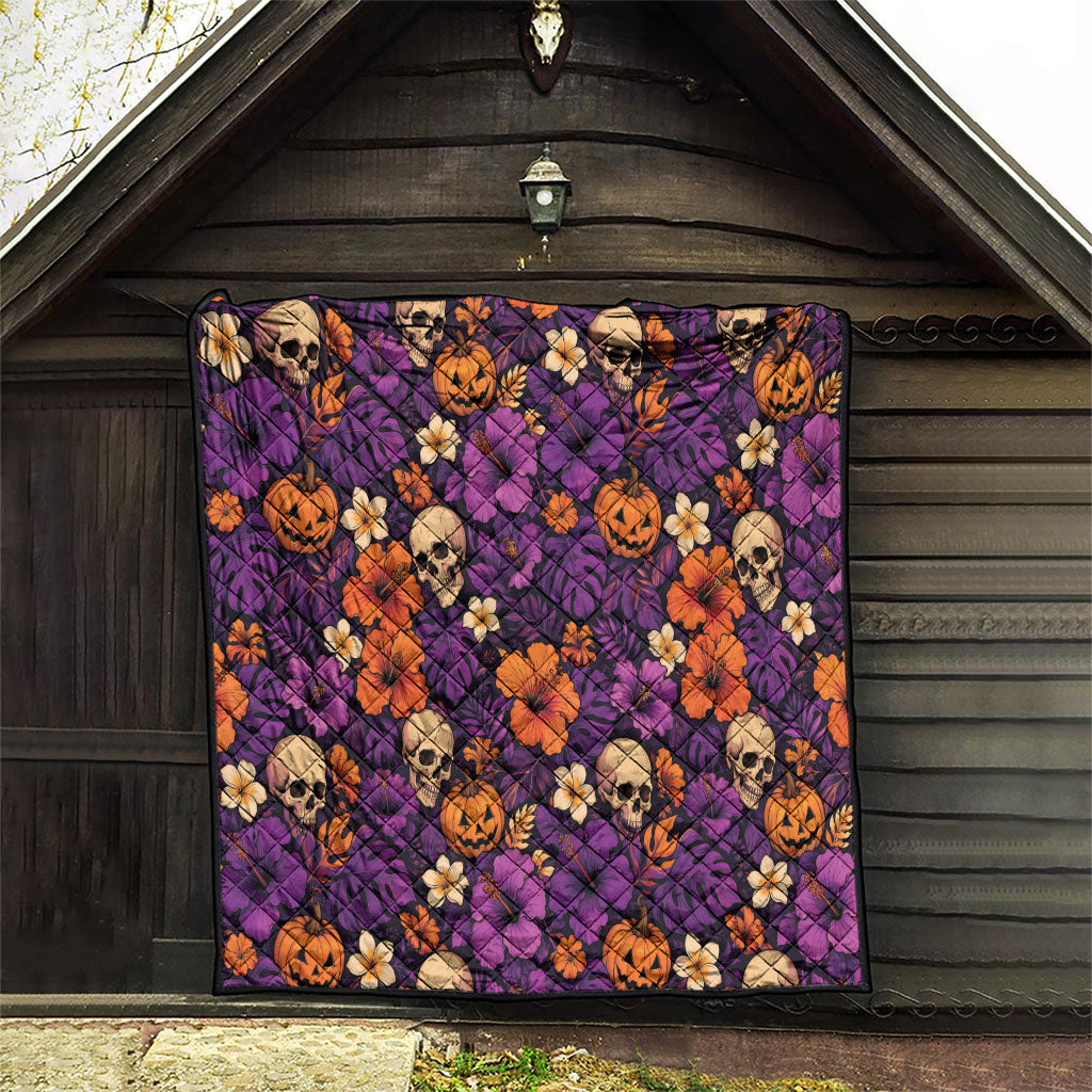 Hawaii Halloween Quilt Skeleton Pumpkin Hawaiian Flower Tribal