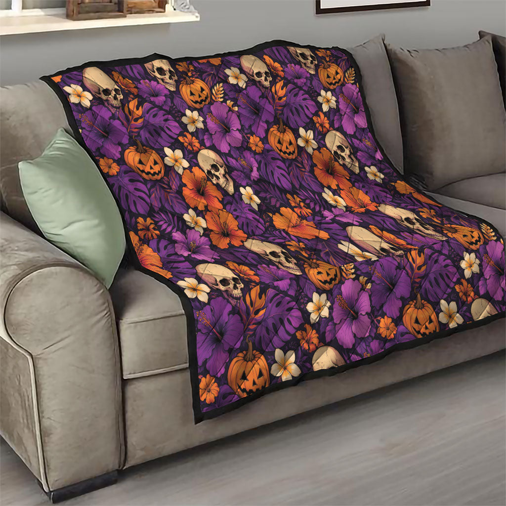 Hawaii Halloween Quilt Skeleton Pumpkin Hawaiian Flower Tribal