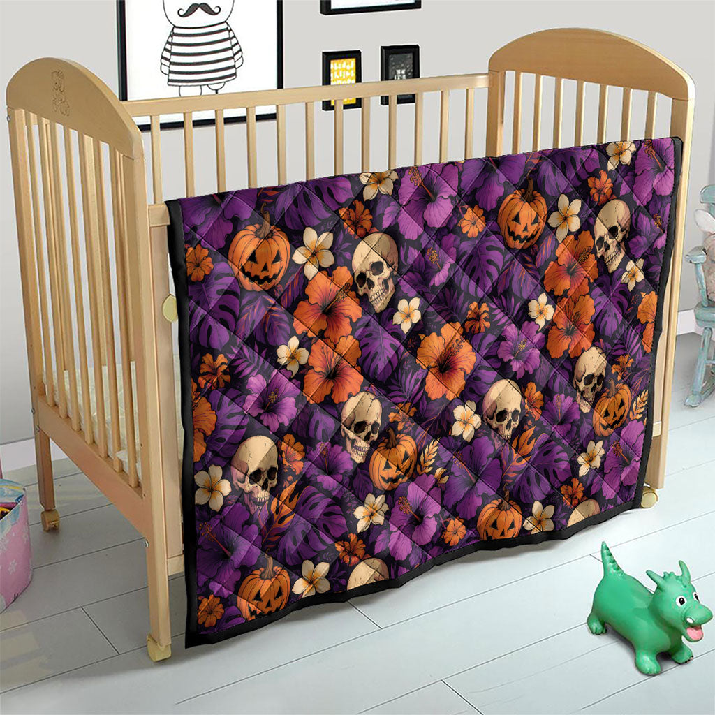 Hawaii Halloween Quilt Skeleton Pumpkin Hawaiian Flower Tribal