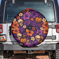 Hawaii Halloween Spare Tire Cover Skeleton Pumpkin Hawaiian Flower Tribal