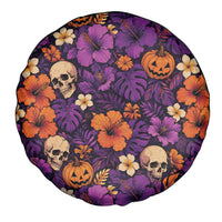 Hawaii Halloween Spare Tire Cover Skeleton Pumpkin Hawaiian Flower Tribal