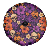 Hawaii Halloween Spare Tire Cover Skeleton Pumpkin Hawaiian Flower Tribal