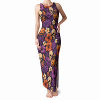 Hawaii Halloween Tank Maxi Dress Skeleton Pumpkin Hawaiian Flower Tribal