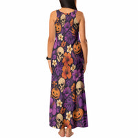 Hawaii Halloween Tank Maxi Dress Skeleton Pumpkin Hawaiian Flower Tribal