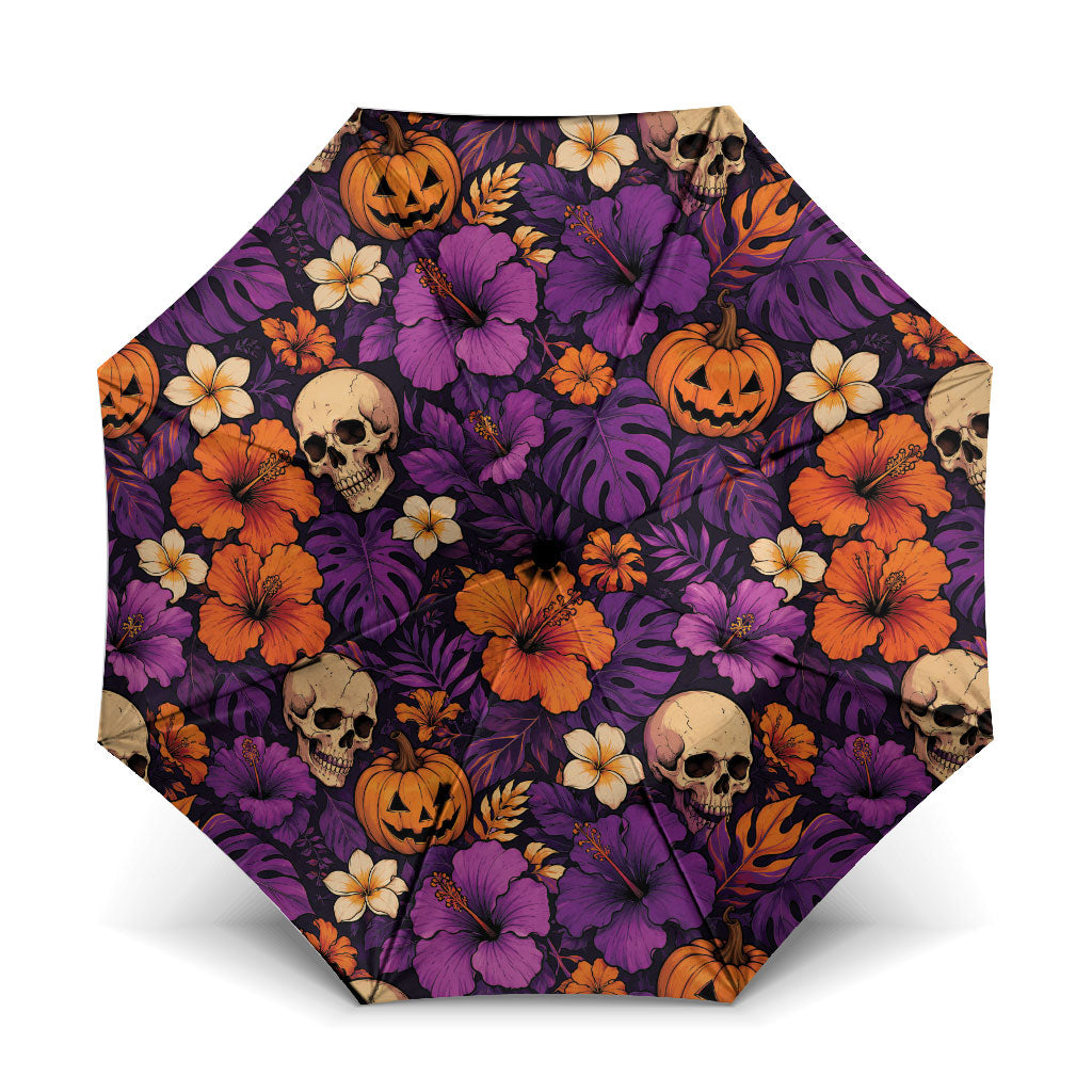 Hawaii Halloween Umbrella Skeleton Pumpkin Hawaiian Flower Tribal