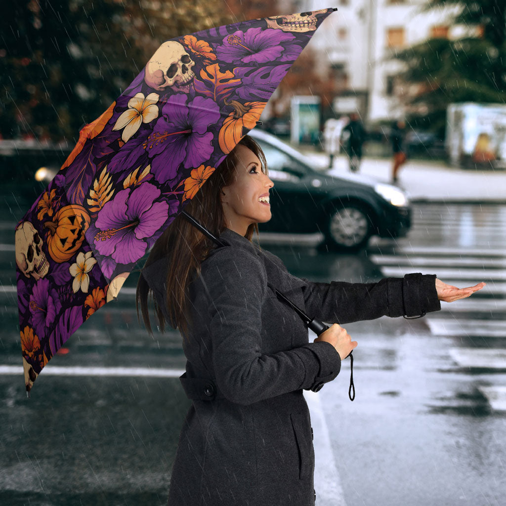 Hawaii Halloween Umbrella Skeleton Pumpkin Hawaiian Flower Tribal