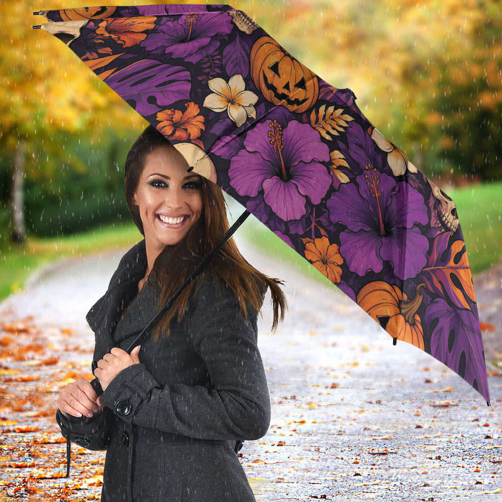 Hawaii Halloween Umbrella Skeleton Pumpkin Hawaiian Flower Tribal