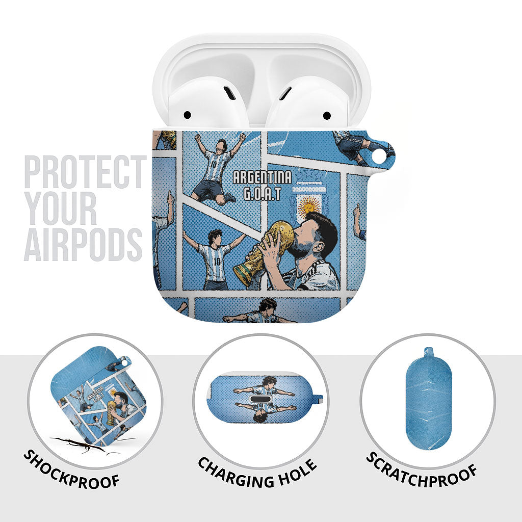 Argentina Football AirPods Case Goat Comic Style Sun Of May
