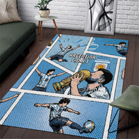 Argentina Football Area Rug Goat Comic Style Sun Of May