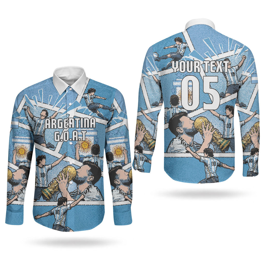 Custom Argentina Football Couples Matching Mermaid Dress and Long Sleeve Button Shirt Goat Comic Style Sun Of May