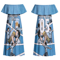 Custom Argentina Football Couples Matching Off Shoulder Maxi Dress and Long Sleeve Button Shirt Goat Comic Style Sun Of May