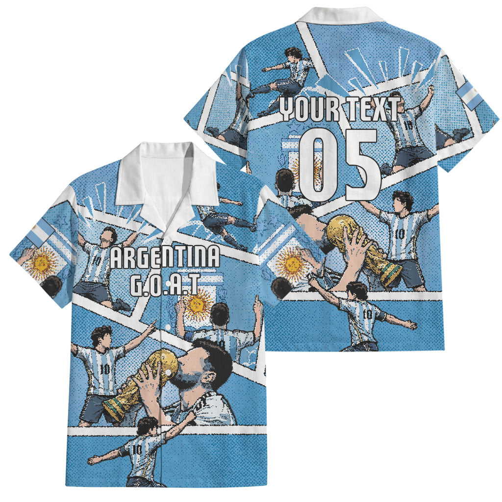 Custom Argentina Football Family Matching Long Sleeve Bodycon Dress and Hawaiian Shirt Goat Comic Style Sun Of May