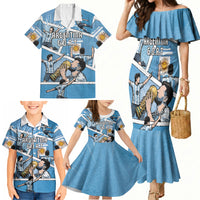 Custom Argentina Football Family Matching Mermaid Dress and Hawaiian Shirt Goat Comic Style Sun Of May