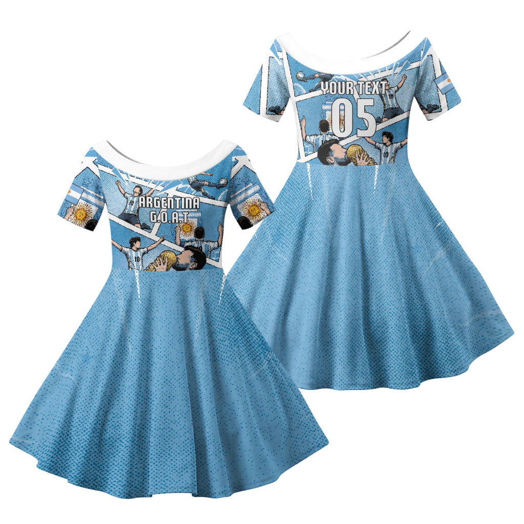 Custom Argentina Football Family Matching Mermaid Dress and Hawaiian Shirt Goat Comic Style Sun Of May