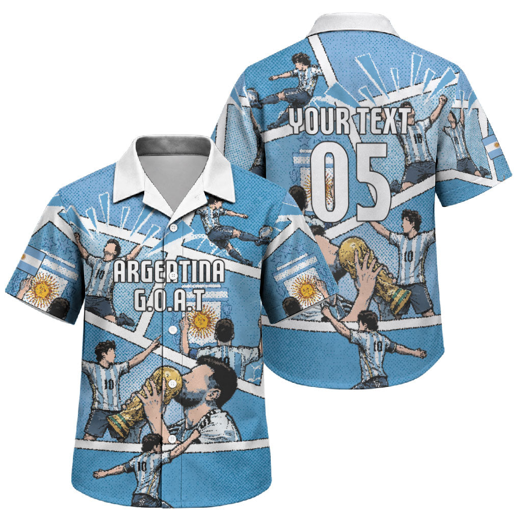 Custom Argentina Football Family Matching Short Sleeve Bodycon Dress and Hawaiian Shirt Goat Comic Style Sun Of May