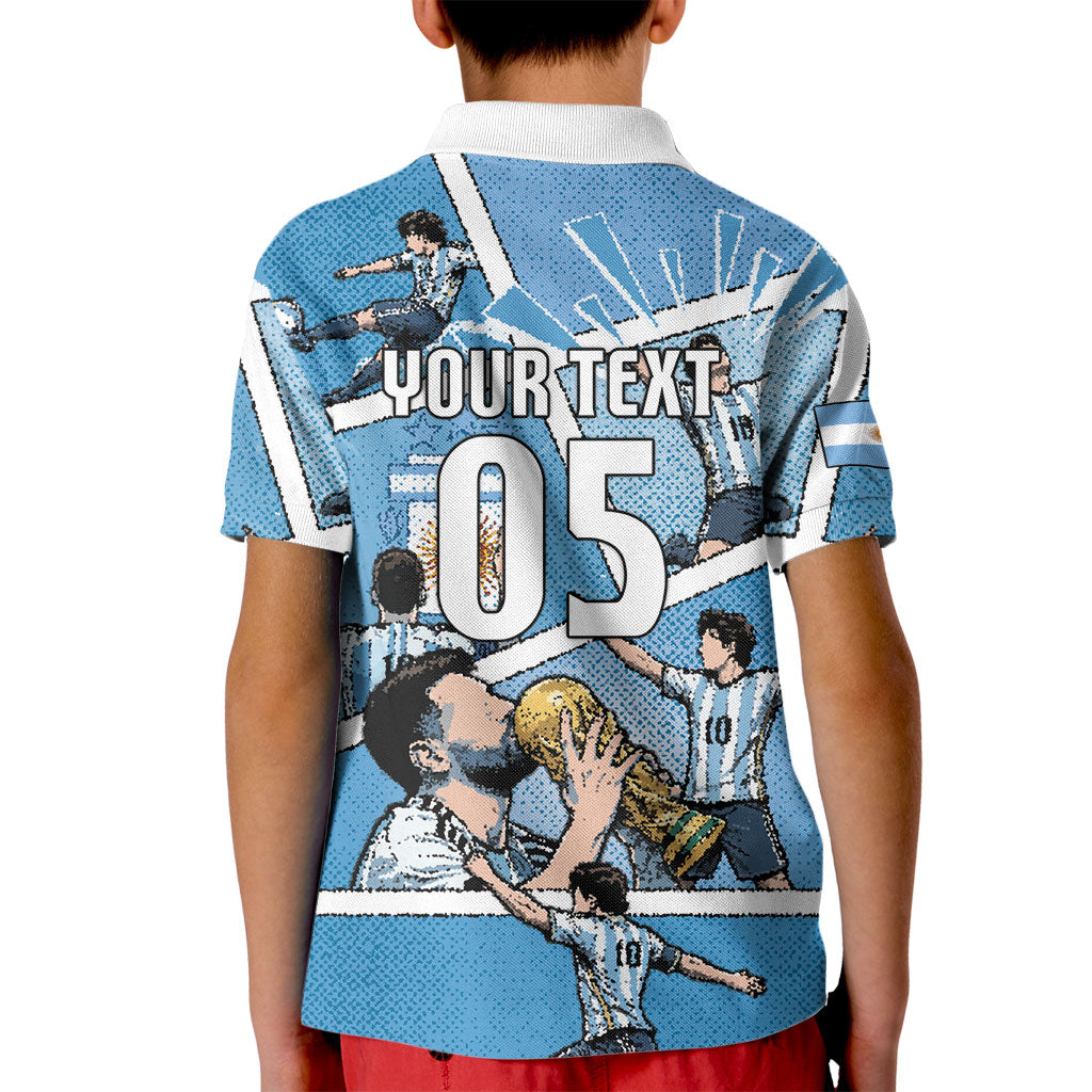 Custom Argentina Football Kid Polo Shirt Goat Comic Style Sun Of May