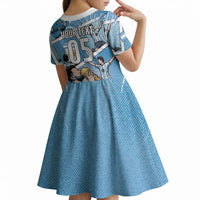 Custom Argentina Football Kid Short Sleeve Dress Goat Comic Style Sun Of May