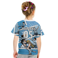 Custom Argentina Football Kid T Shirt Goat Comic Style Sun Of May