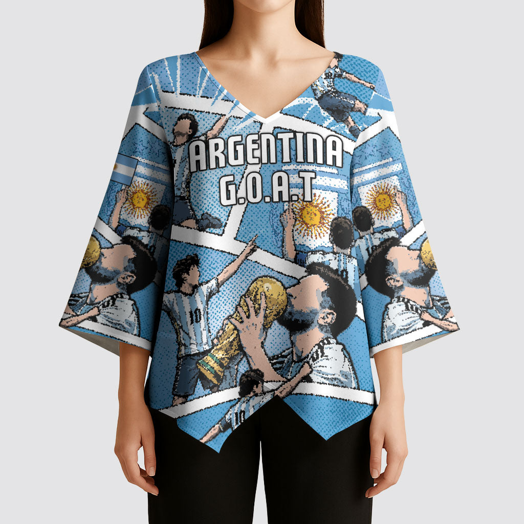 Custom Argentina Football Kimono Sleeve Blouse Goat Comic Style Sun Of May