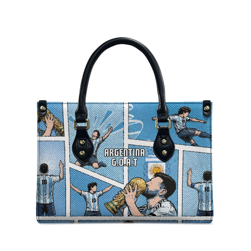 Argentina Football Leather Bag Goat Comic Style Sun Of May