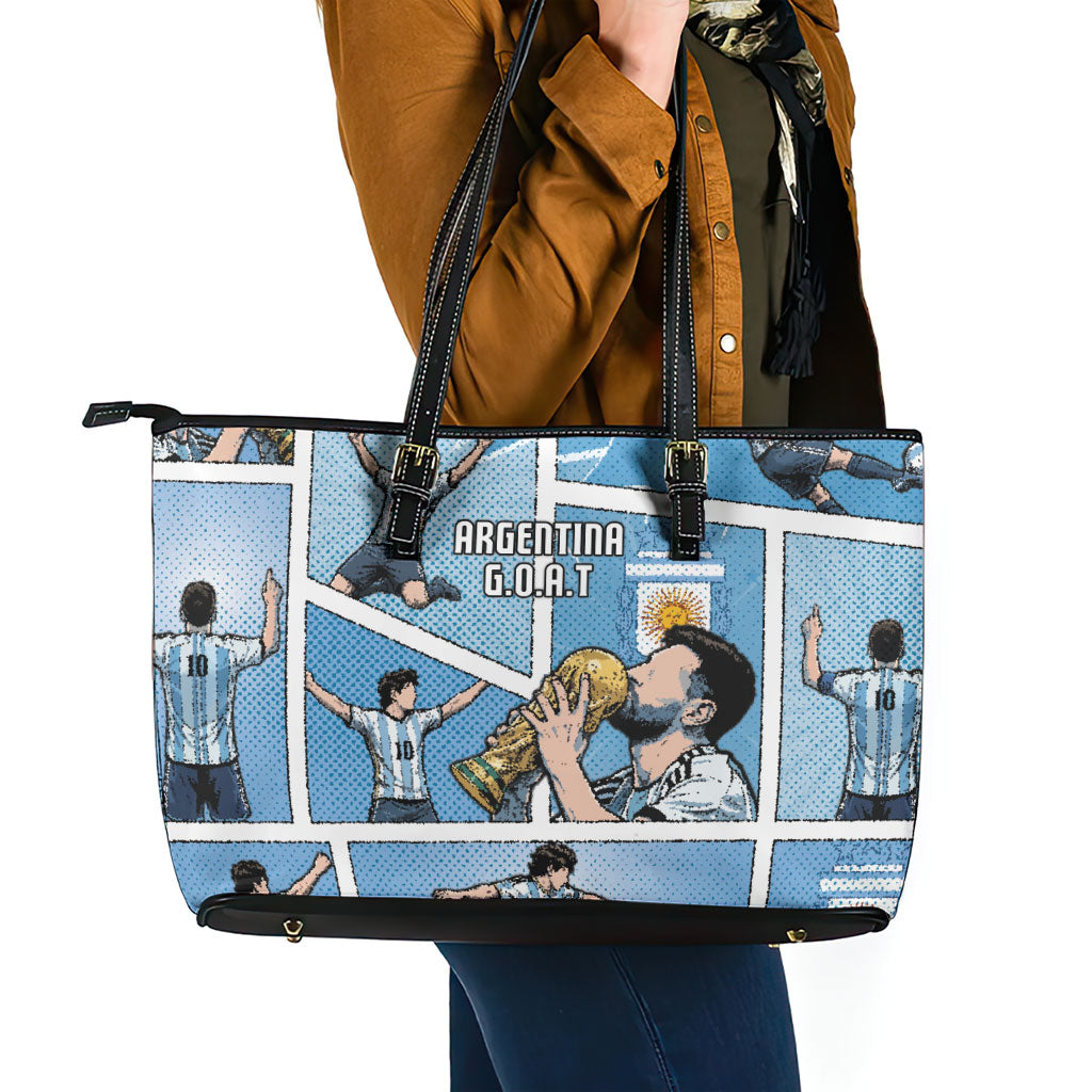 Argentina Football Leather Tote Bag Goat Comic Style Sun Of May