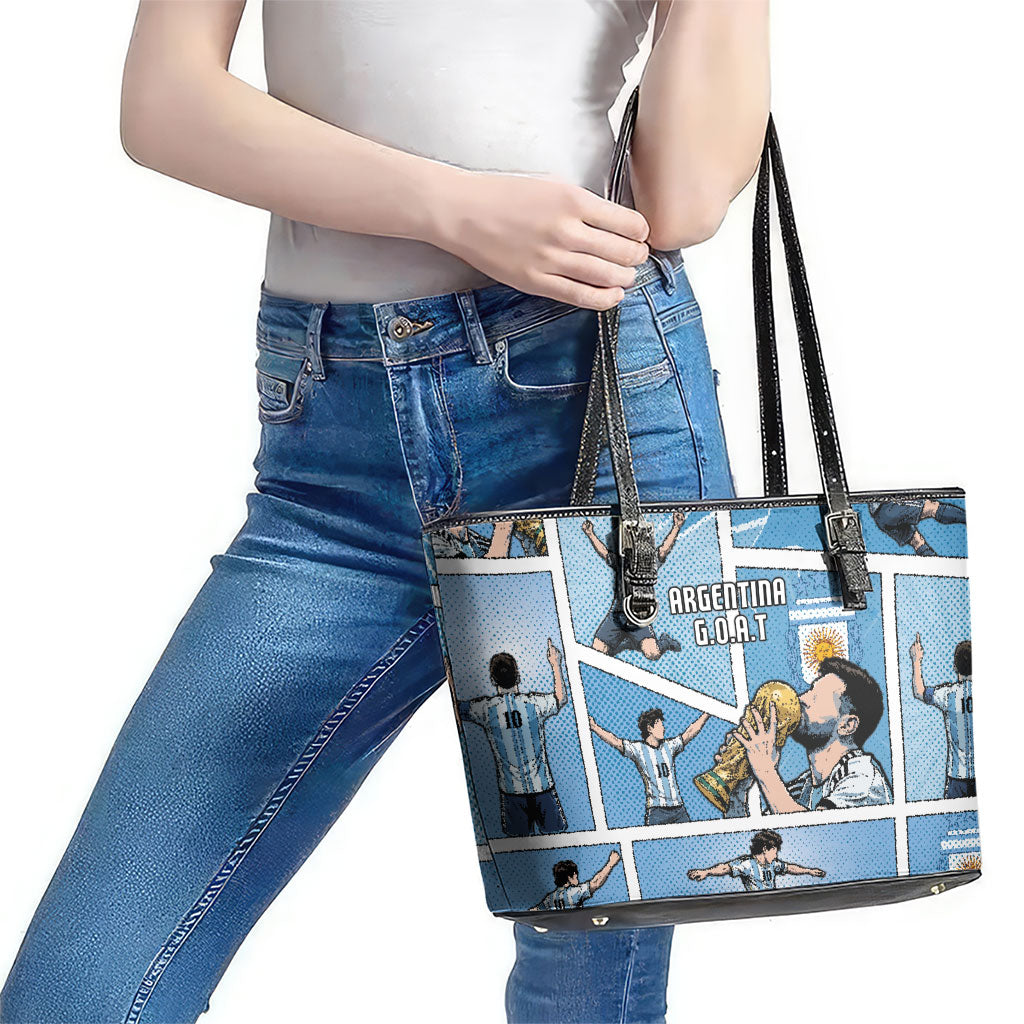 Argentina Football Leather Tote Bag Goat Comic Style Sun Of May