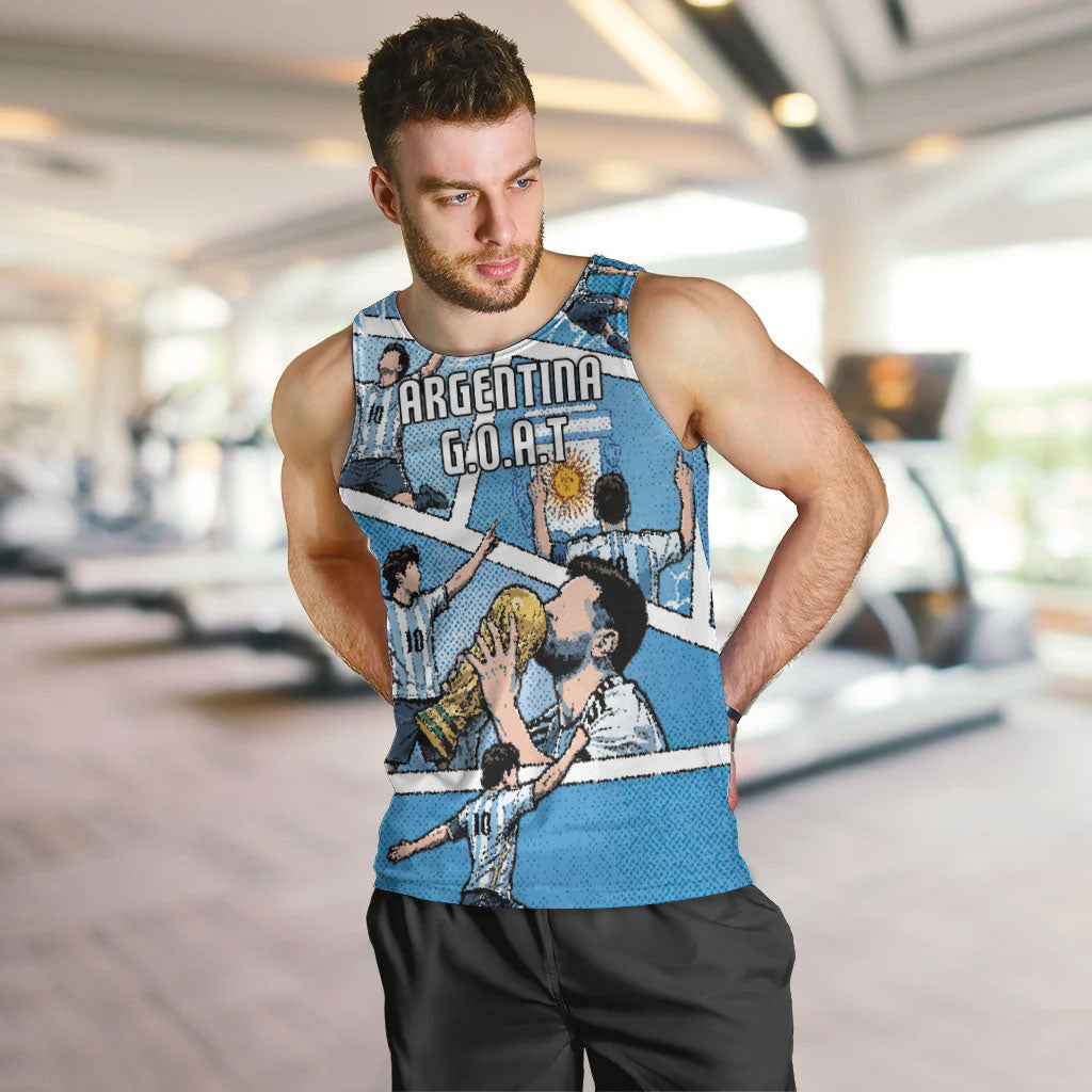 Custom Argentina Football Men Tank Top Goat Comic Style Sun Of May DT05 Blue - Polynesian Pride