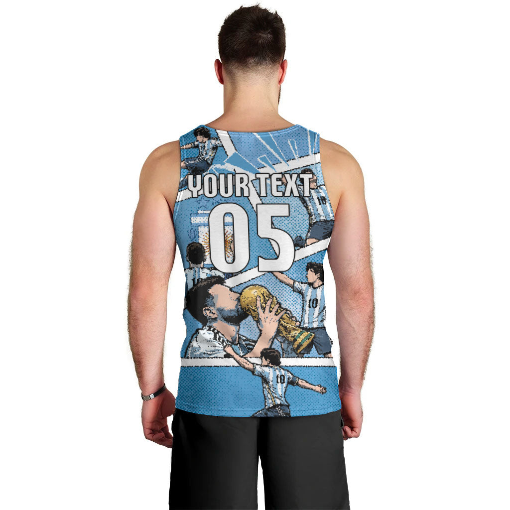 Custom Argentina Football Men Tank Top Goat Comic Style Sun Of May DT05 - Polynesian Pride