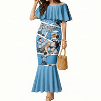 Custom Argentina Football Mermaid Dress Goat Comic Style Sun Of May