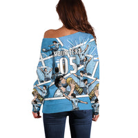Custom Argentina Football Off Shoulder Sweater Goat Comic Style Sun Of May DT05 - Polynesian Pride