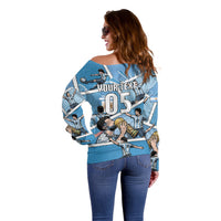 Custom Argentina Football Off Shoulder Sweater Goat Comic Style Sun Of May DT05 - Polynesian Pride