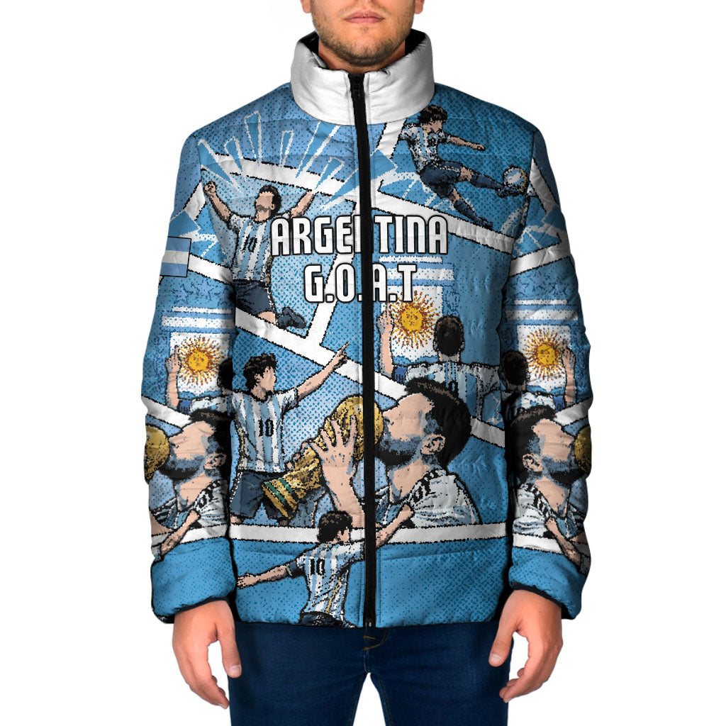 Custom Argentina Football Padded Jacket Goat Comic Style Sun Of May