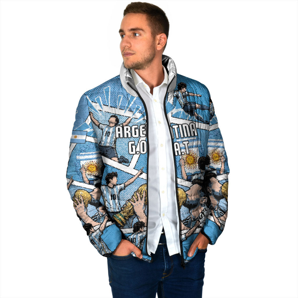 Custom Argentina Football Padded Jacket Goat Comic Style Sun Of May