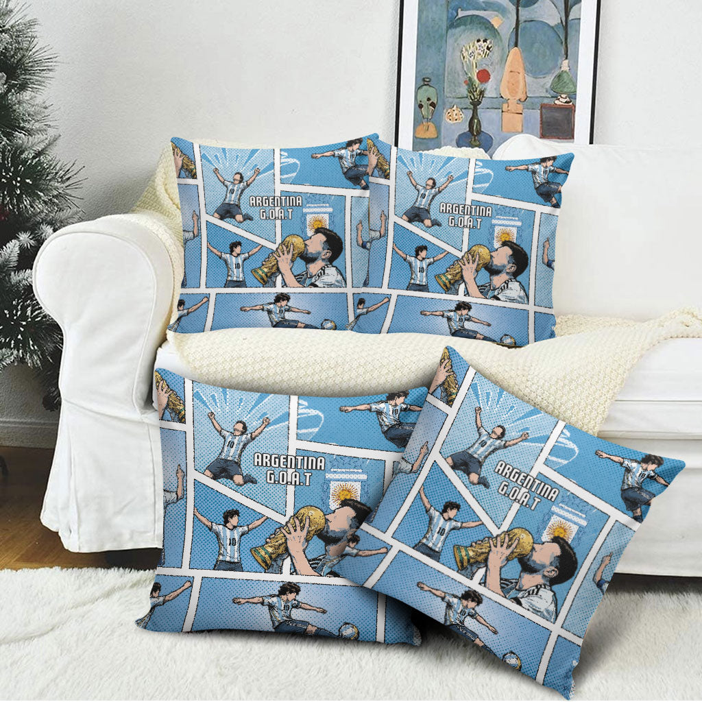 Argentina Football Pillow Cover Goat Comic Style Sun Of May