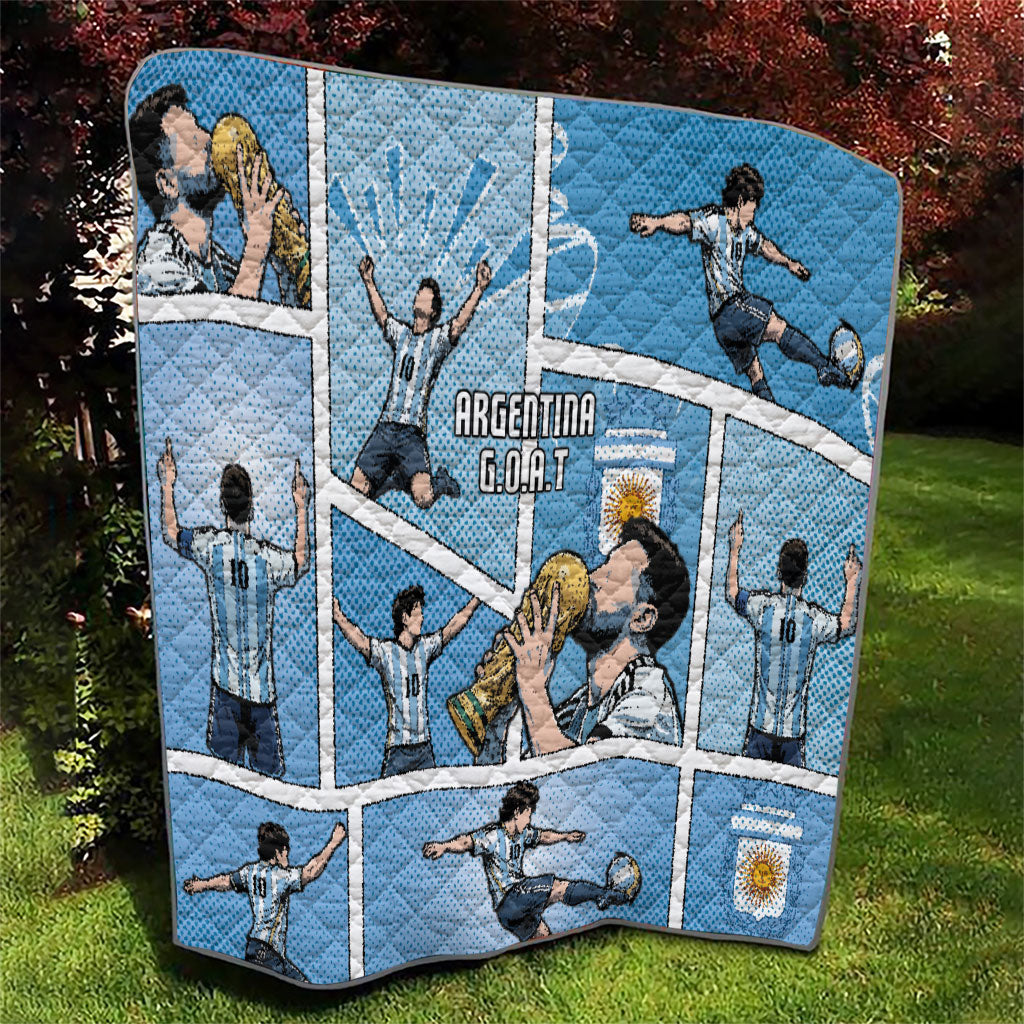 Argentina Football Quilt Goat Comic Style Sun Of May
