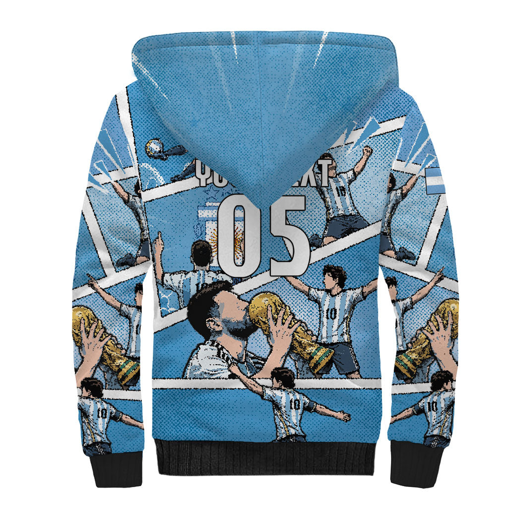Custom Argentina Football Sherpa Hoodie Goat Comic Style Sun Of May