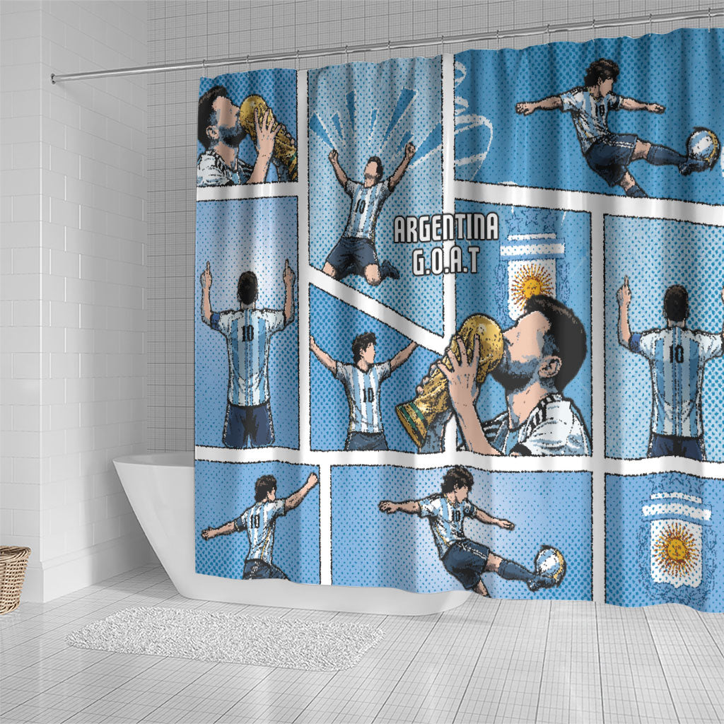 Argentina Football Shower Curtain Goat Comic Style Sun Of May DT05 - Polynesian Pride