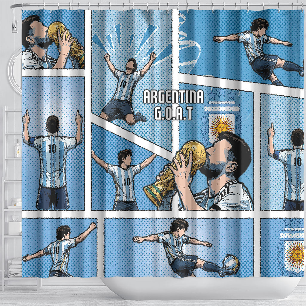 Argentina Football Shower Curtain Goat Comic Style Sun Of May DT05 - Polynesian Pride