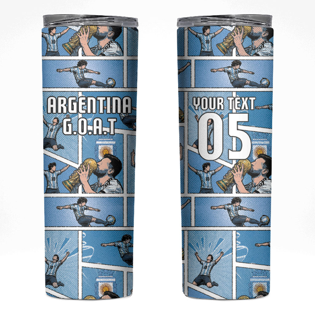Custom Argentina Football Skinny Tumbler Goat Comic Style Sun Of May