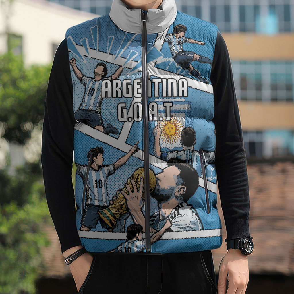 Custom Argentina Football Sleeveless Puffer Jacket Goat Comic Style Sun Of May