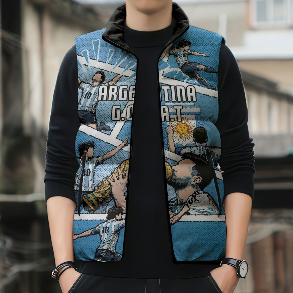 Custom Argentina Football Sleeveless Puffer Jacket Goat Comic Style Sun Of May