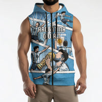 Custom Argentina Football Sleeveless Zip Hoodie Goat Comic Style Sun Of May