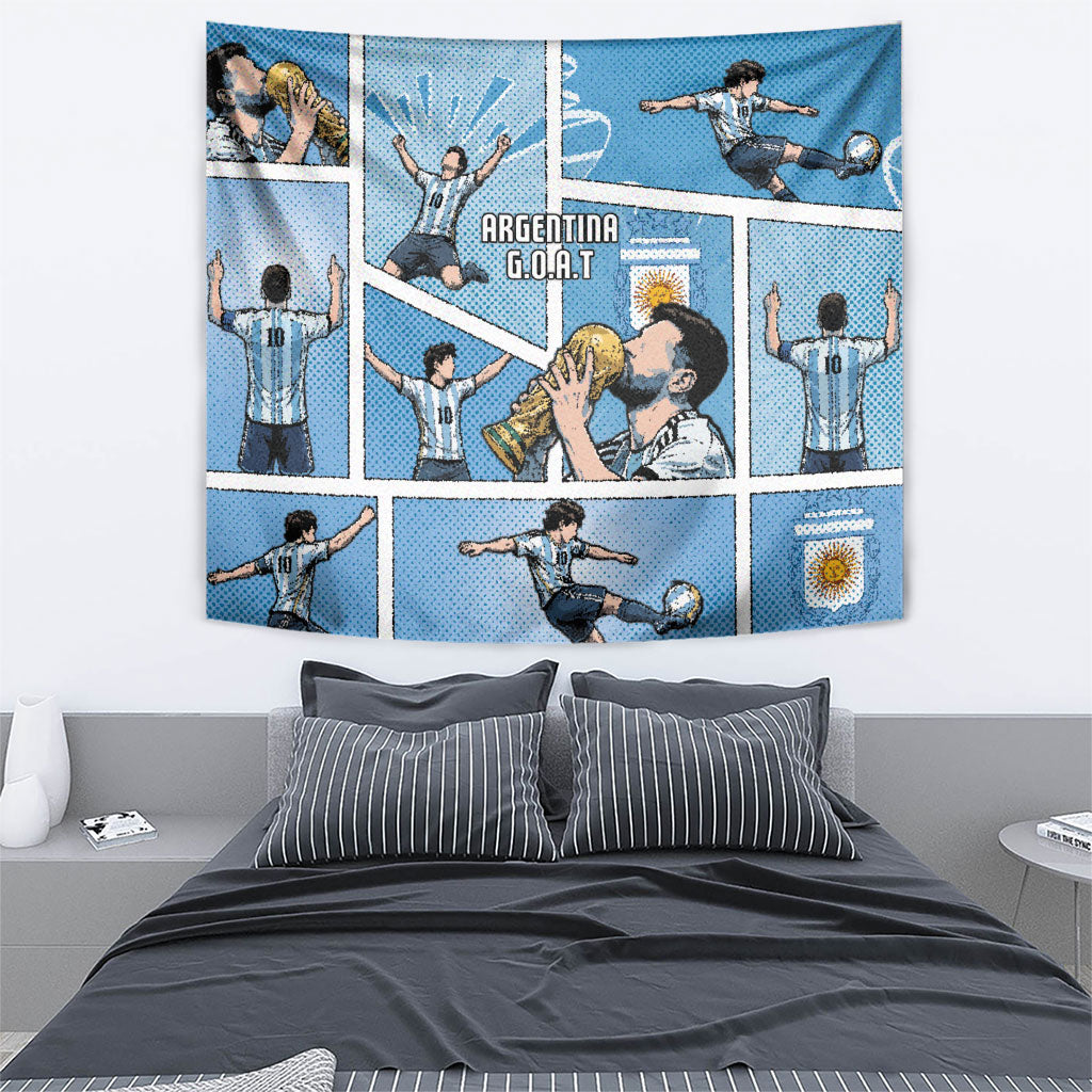 Argentina Football Tapestry Goat Comic Style Sun Of May