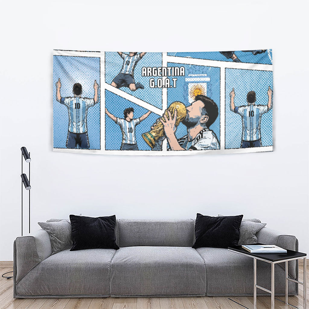 Argentina Football Tapestry Goat Comic Style Sun Of May