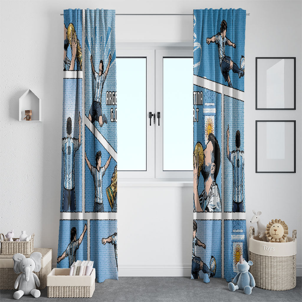 Argentina Football Window Curtain Goat Comic Style Sun Of May